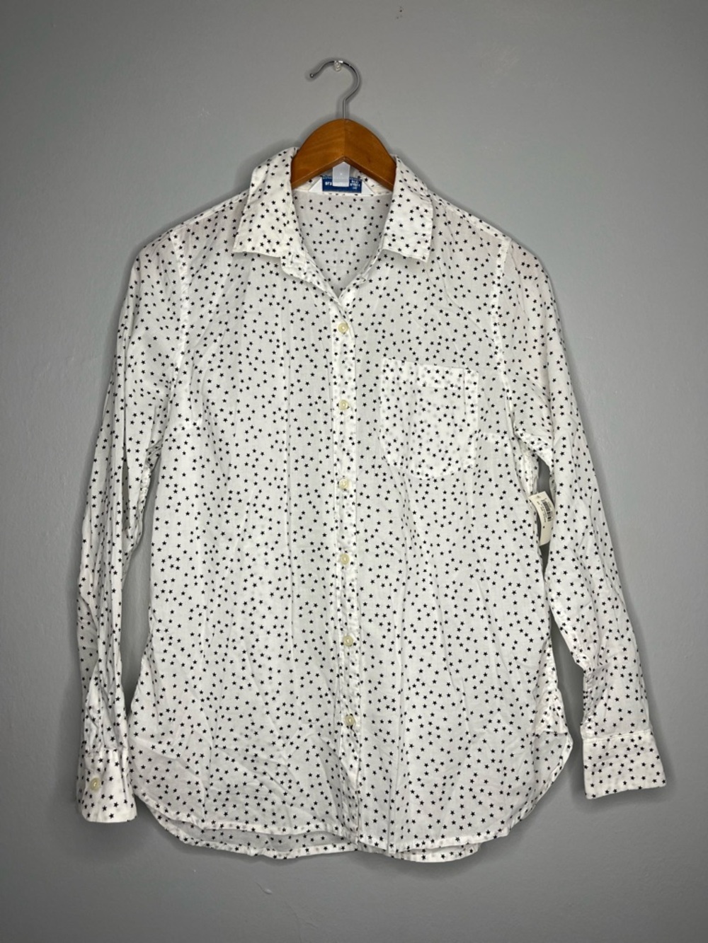 Old Navy White Button Shirt Black Stars Casual Cotton Button Front Shirt NWT